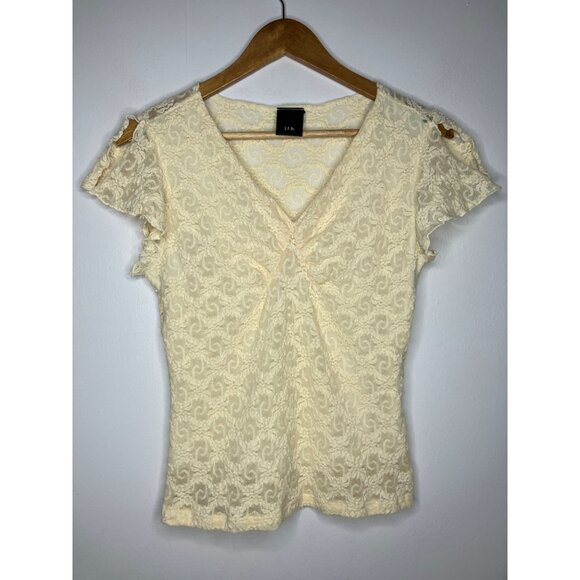 Vintage J.T.B. Lace Blouse Cap Sleeves Y2k Lace Fairy Grunge Whimsigoth Small - Picture 1 of 13